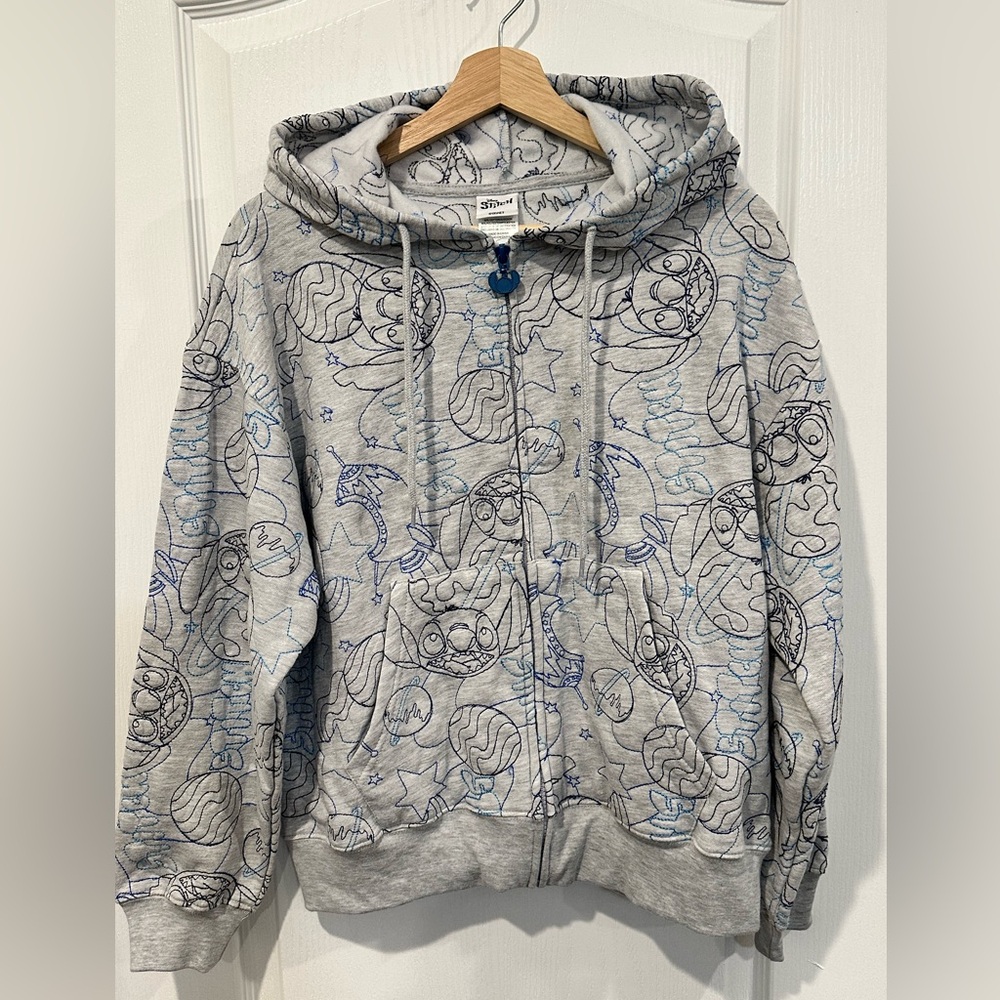 Disney Stitch Zip Up Women’s Hoodie, Color: Gray/Blue, Size: L, Brand New!